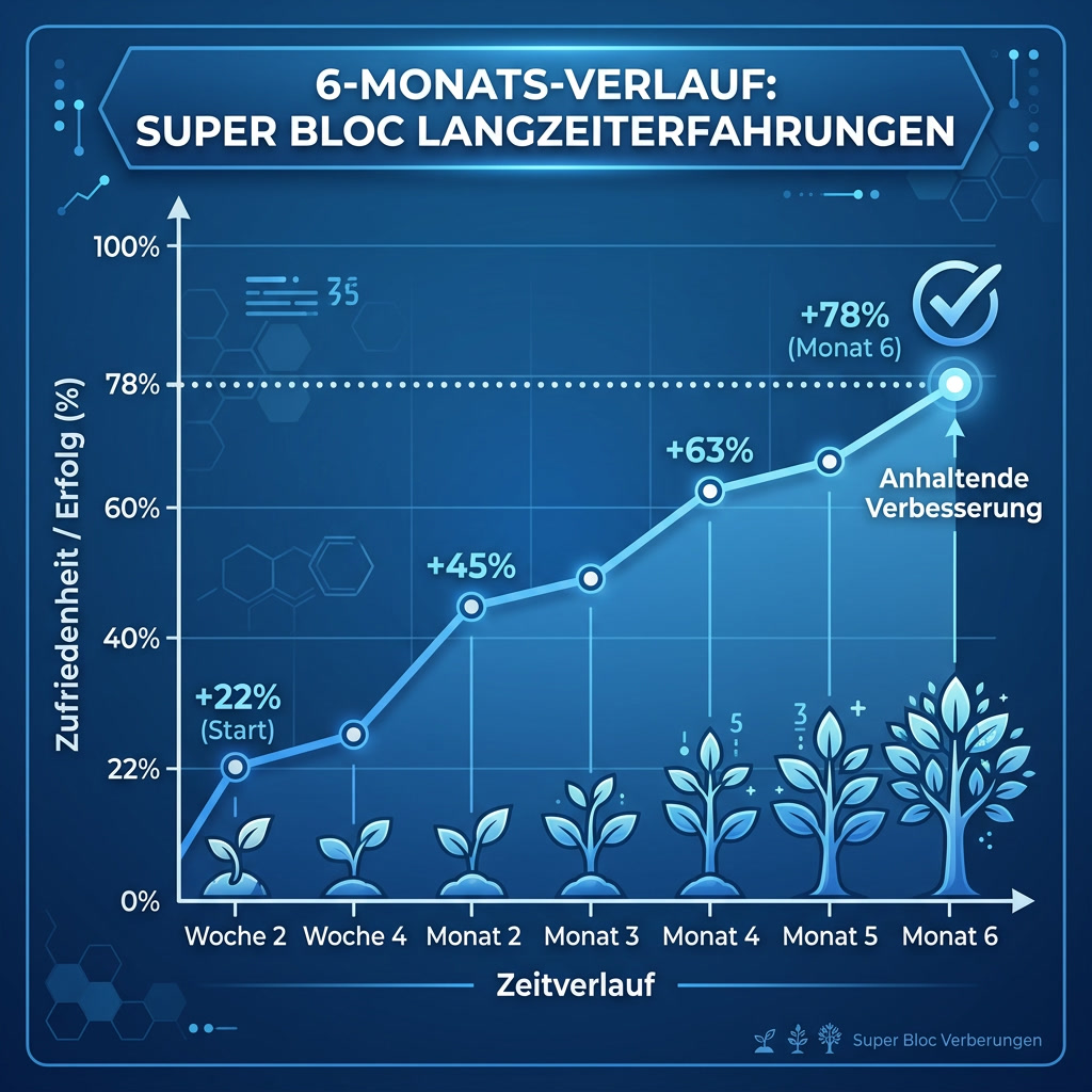 6-Monats-Verlauf Super Bloc Langzeiterfahrungen – Liniendiagramm