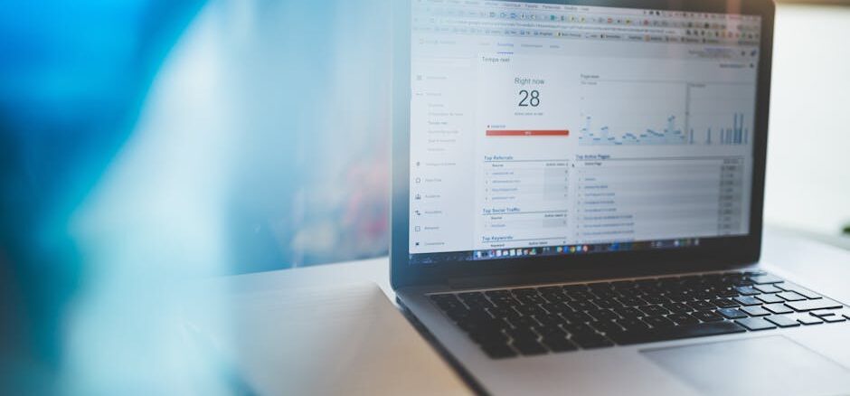 everysize - Laptop displaying Google Analytics in a modern workspace, highlighting digital analytics