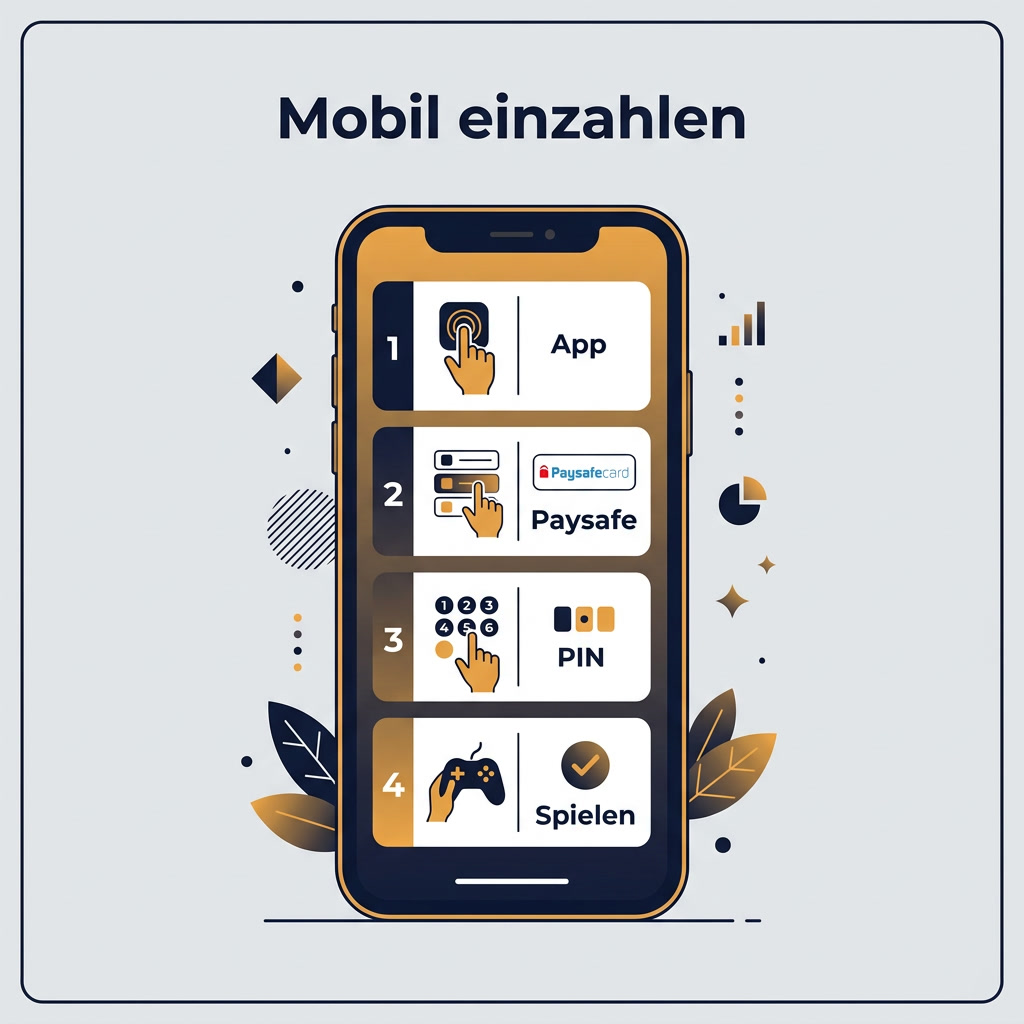 Online Casino mit Paysafe: mobil einzahlen 2 Infografik: Paysafe mobil einzahlen in vier Schritten