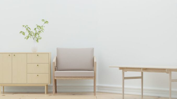 möbel heinrich kirchlengern - A serene minimalist living room with wooden furniture and a plant.